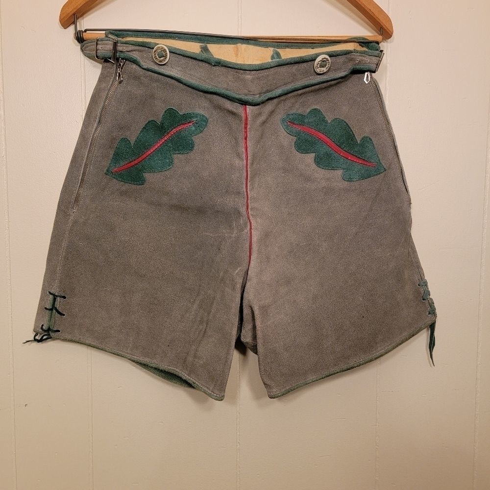 Vintage Octoberfest Lederhosen Gray Leather shorts